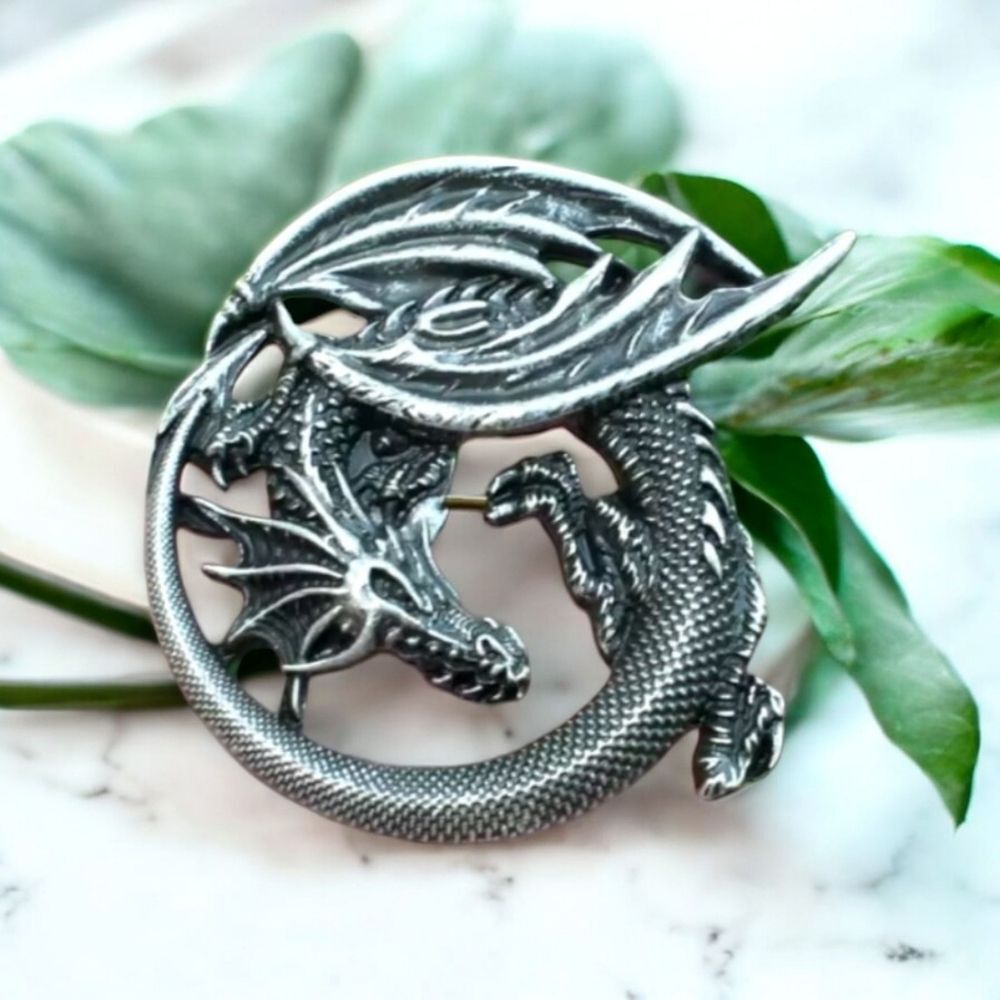 NEW Pewter Silvertone Dragon Brooch GOT Fantasy Dragon Jewelry B